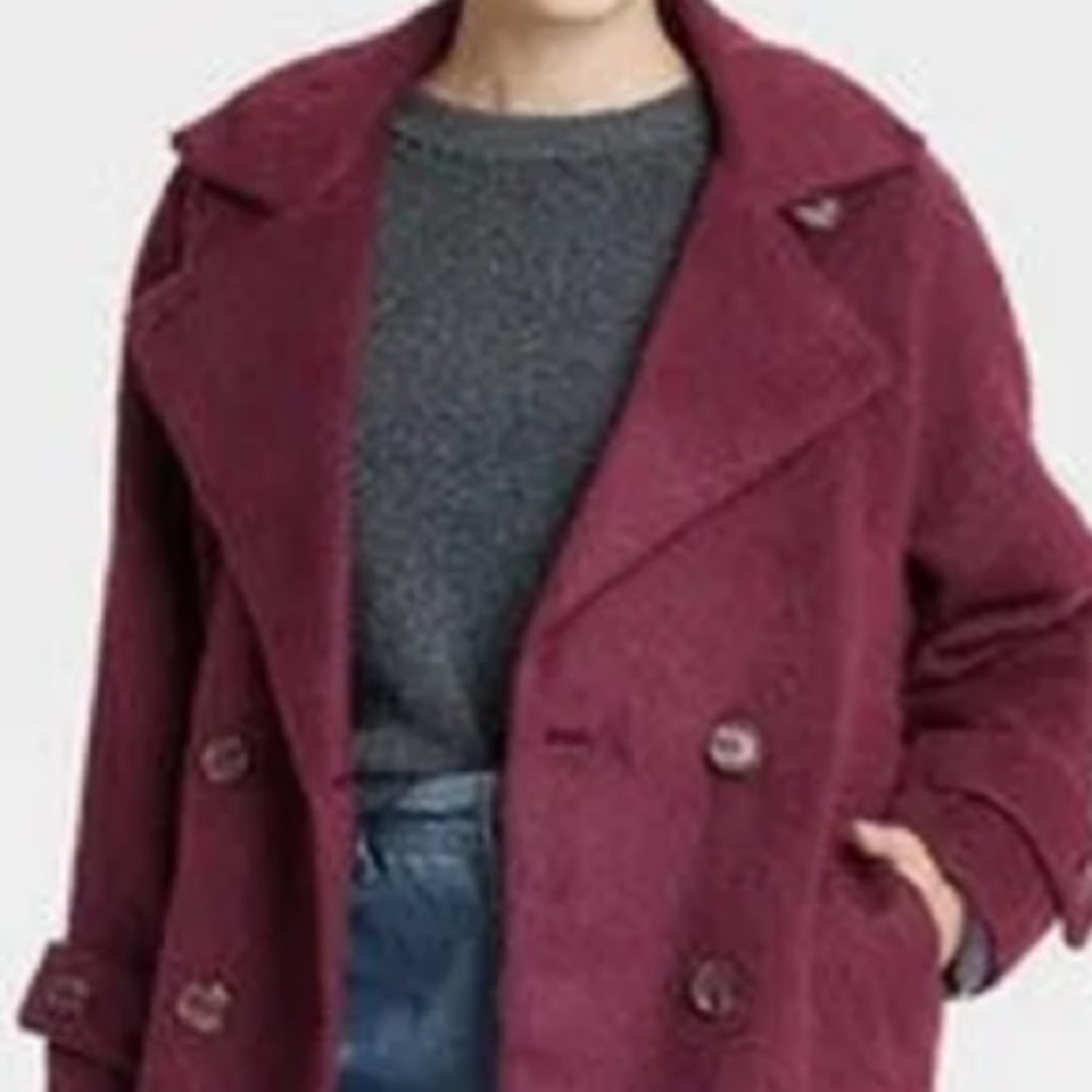 NWT • Double-Breasted Burgundy Wine Cocoon Coat - Picture 6 of 8
